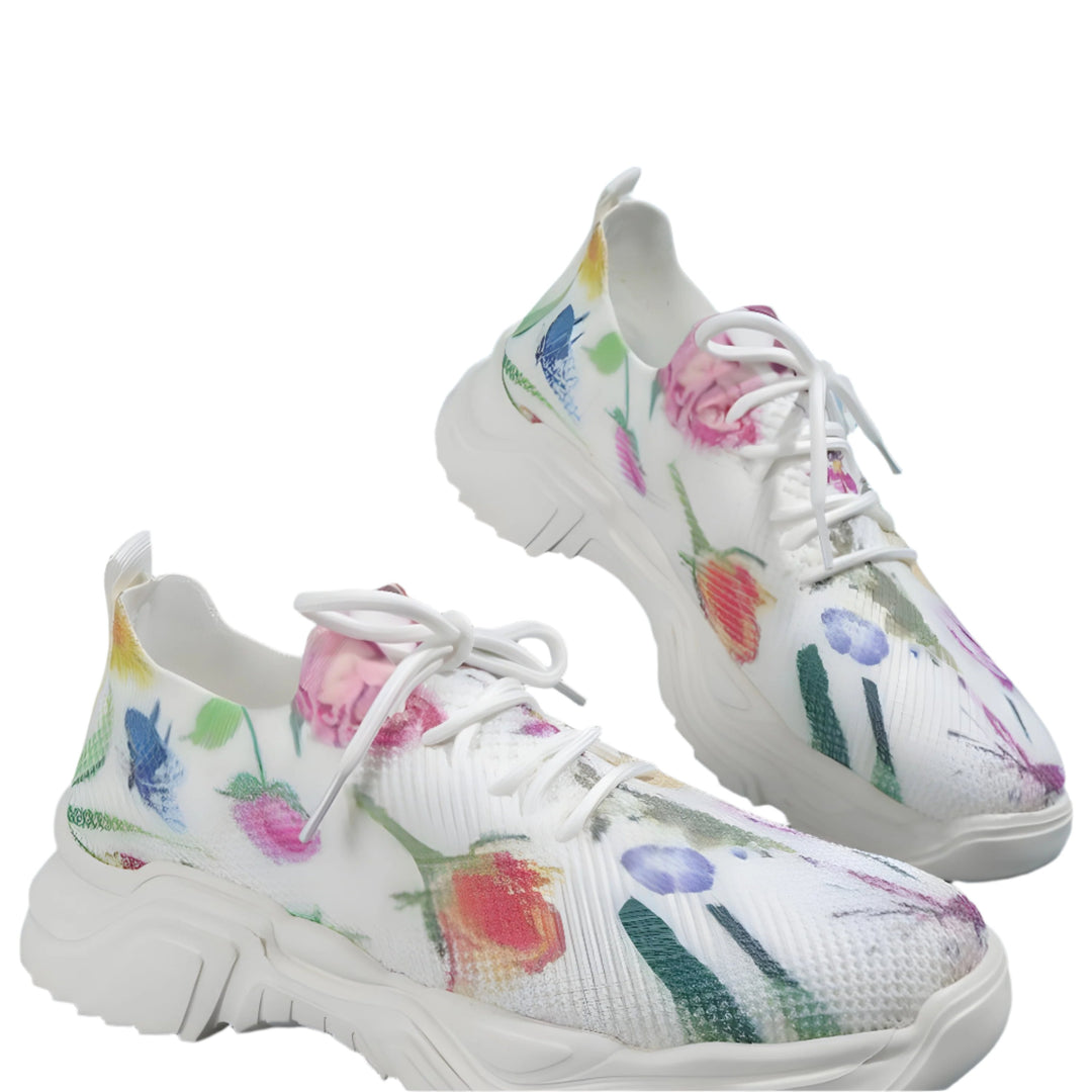 Fiorentina – Sneakers met Bloemenprint en Veters voor Dames