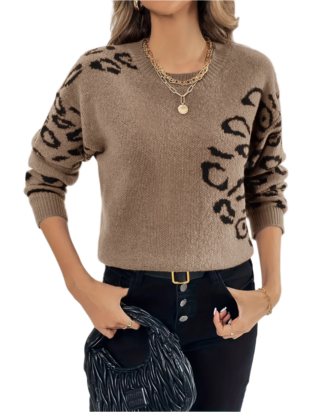 Serena – Chique Dames Trui met Luipaardprint en Ronde Hals