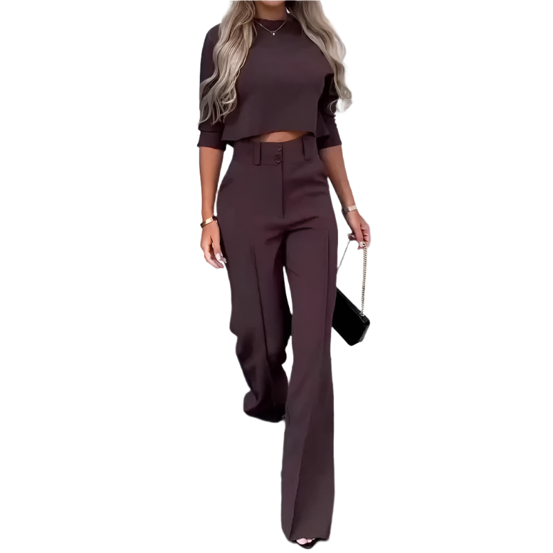 Layla – Elegante Dames Set met Hoge Hals Top &amp; Micro Horn Elegante Broek