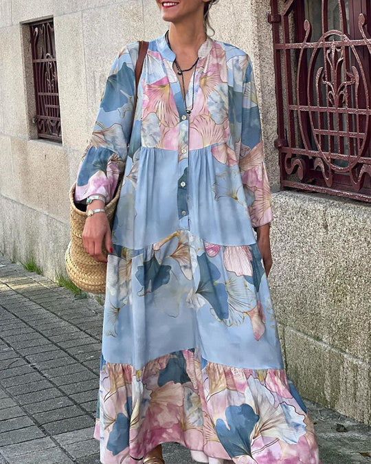 Sofia – Vrouwelijke Vloeiende Maxi-Jurk met Bloemenprint