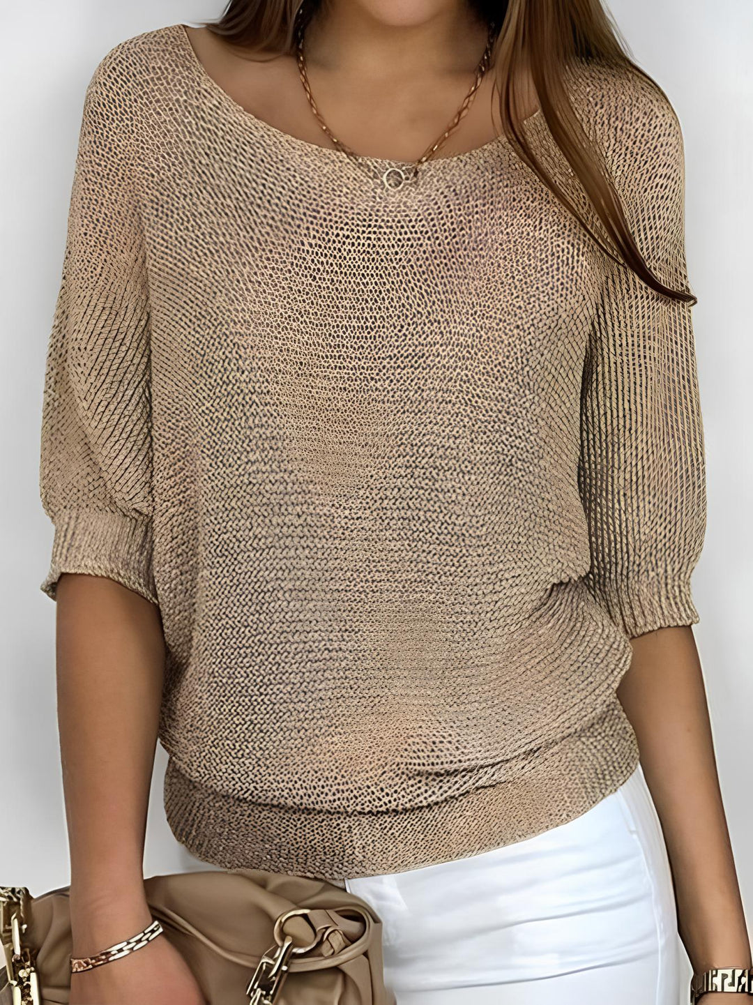 Camilla – Gold Crew Neck Sweater voor Vrouwen