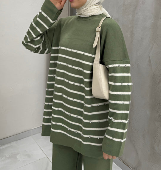 Mishaal – Gestreepte Cozy Groen Dames Trui