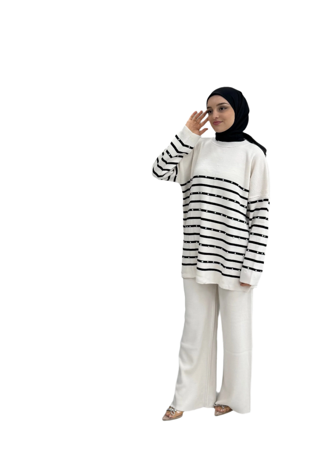 Rabiya – Gestreepte Cozy Creme Dames Trui