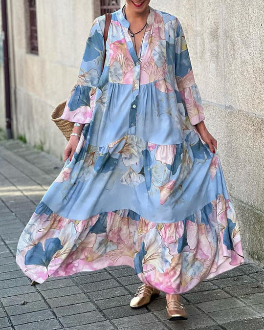 Sofia – Vrouwelijke Vloeiende Maxi-Jurk met Bloemenprint