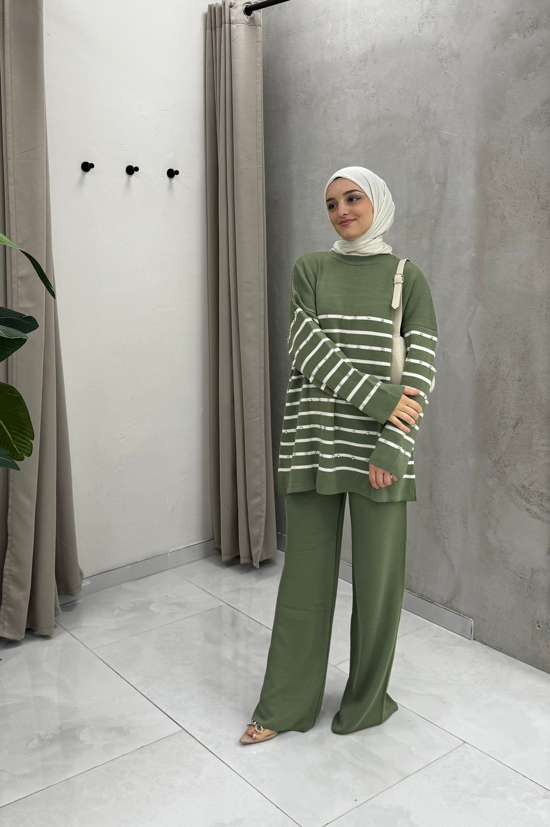 Mishaal – Gestreepte Cozy Groen Dames Trui