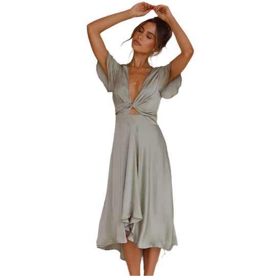 Amira – Elegante V-Hals Satijnen Jurk voor Dames