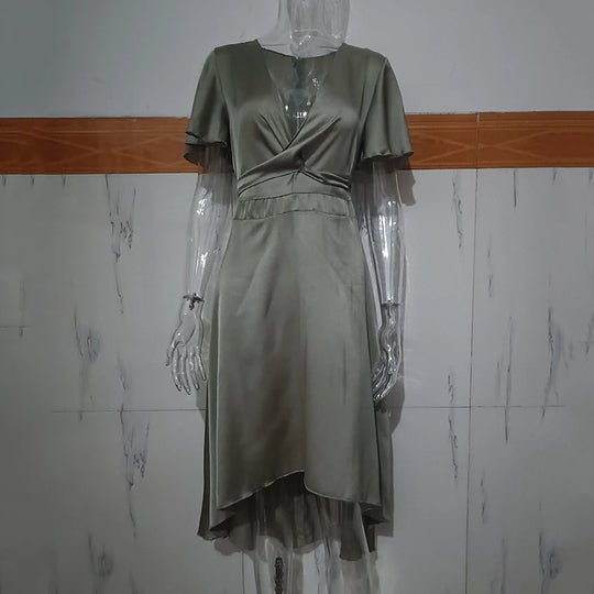 Amira – Elegante V-Hals Satijnen Jurk voor Dames