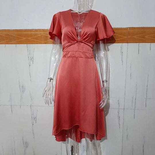 Amira – Elegante V-Hals Satijnen Jurk voor Dames