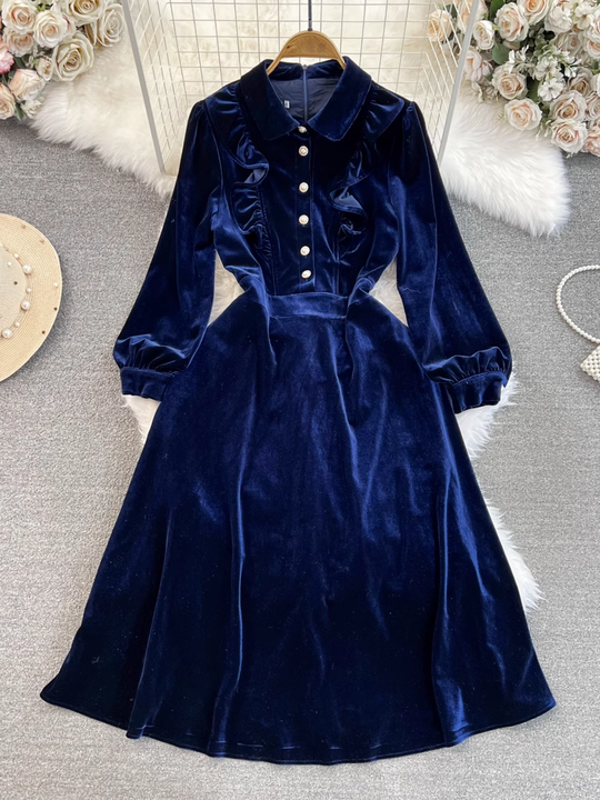 Zhavia – Elegante A-lijn Velours Jurk voor Dames