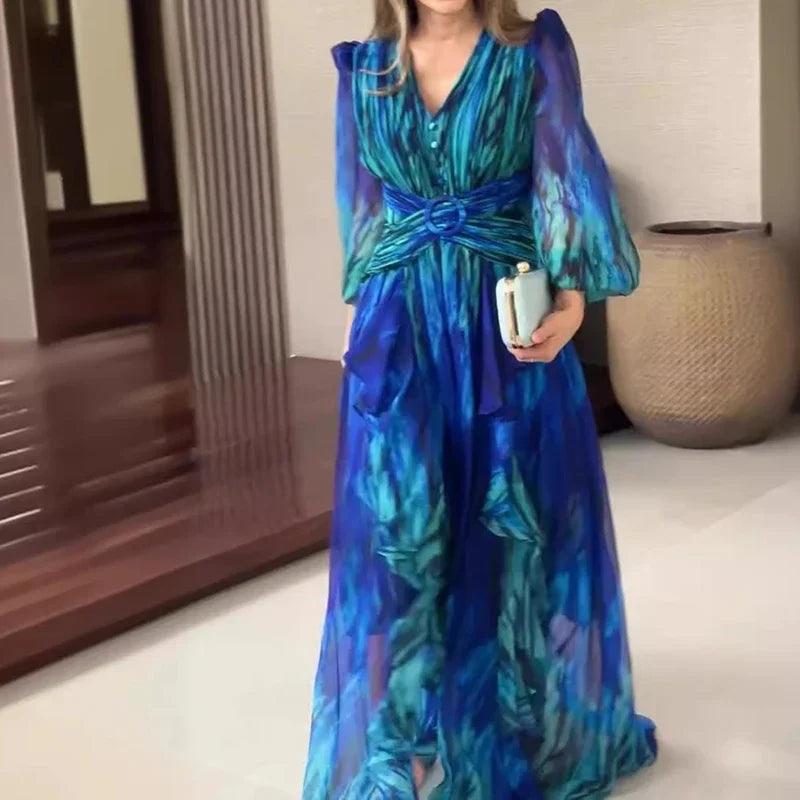 Laila – Franse Retro Chiffon Maxi Jurk voor Dames