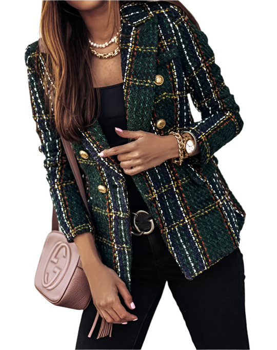 Elena – Geruite Damesblazer met Dubbele Knopen