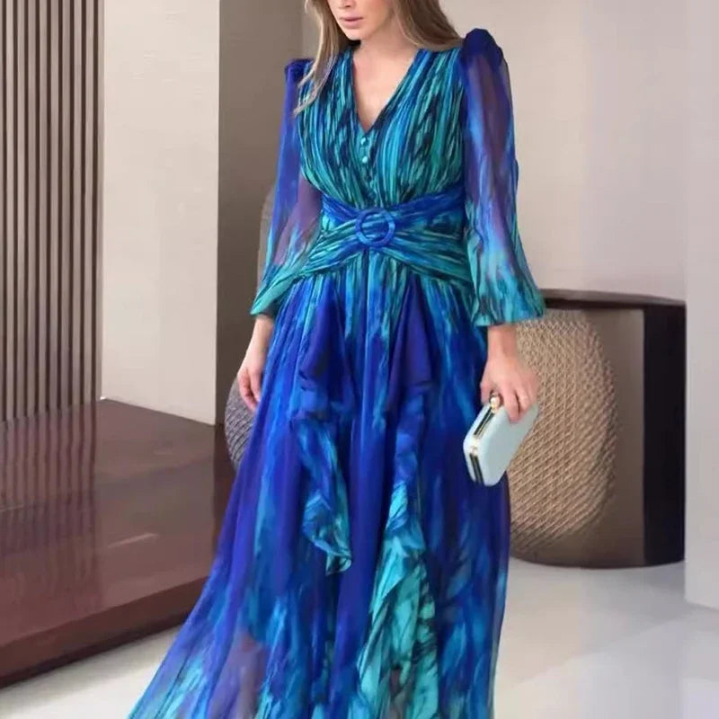 Laila – Franse Retro Chiffon Maxi Jurk voor Dames