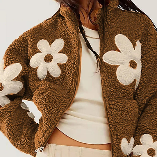 Serena – Elegante Herfst/Winter Bloemen Woljas voor Dames