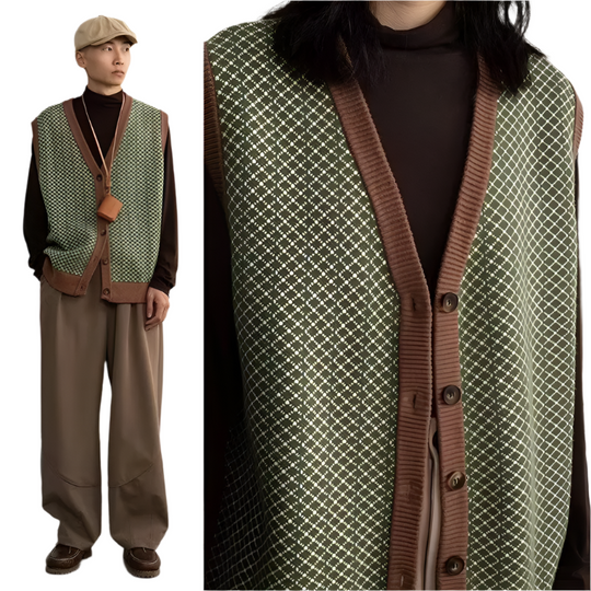 Alexis – Unisex Retro-Inspiratie Losse Gebreide Cardigan Vest