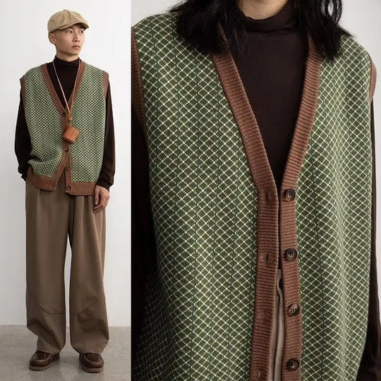 Alexis – Unisex Retro-Inspiratie Losse Gebreide Cardigan Vest