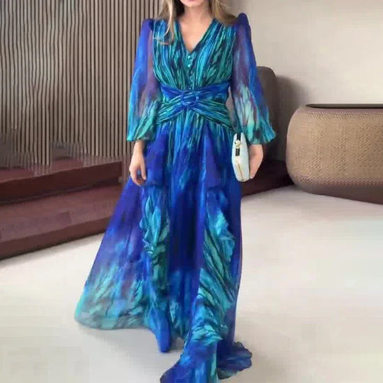 Laila – Franse Retro Chiffon Maxi Jurk voor Dames