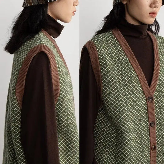 Alexis – Unisex Retro-Inspiratie Losse Gebreide Cardigan Vest