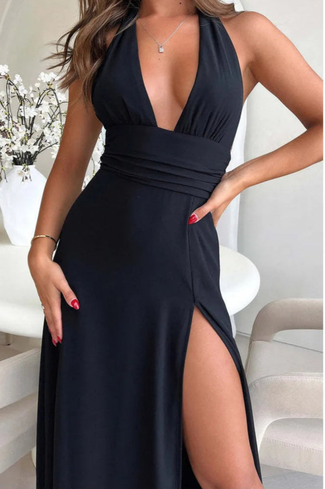 Zahra – Elegante Mouwloze Open Rug Hoge Split Jurk voor Dames