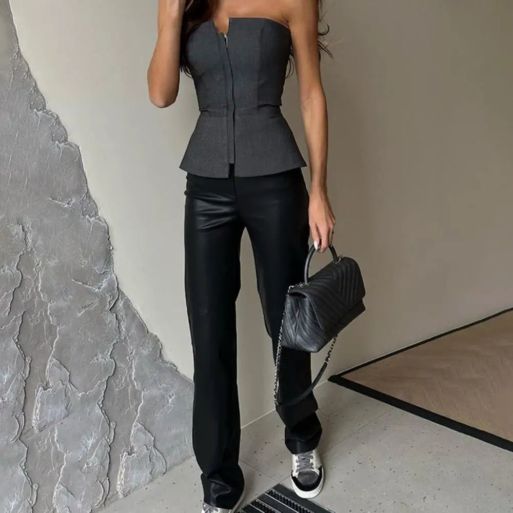 Zayna – Zipper Placket Dames Tube Top