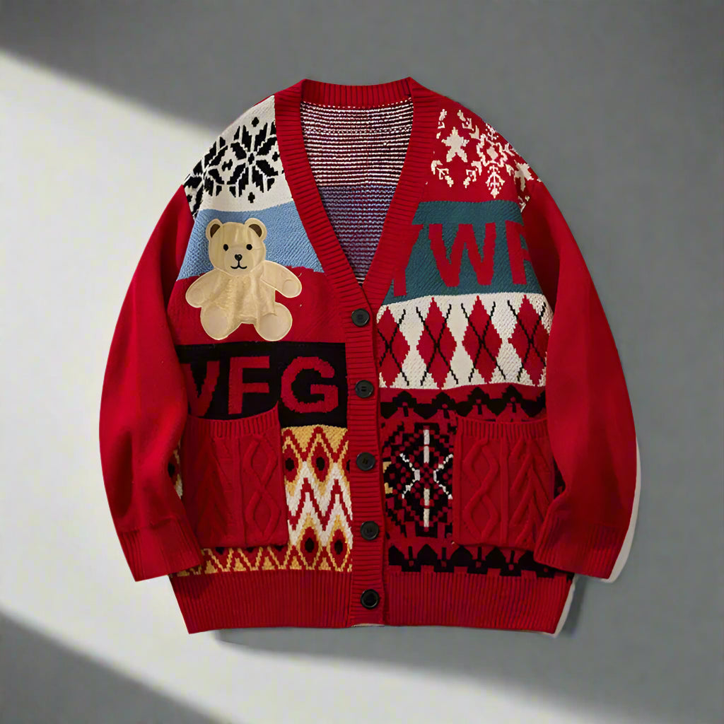 Stefano – Oversized Unisex Kersttrui met Schattige Beer