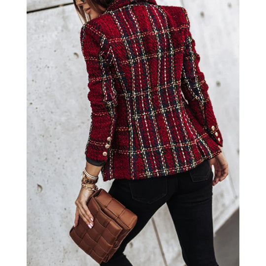 Elena – Geruite Damesblazer met Dubbele Knopen