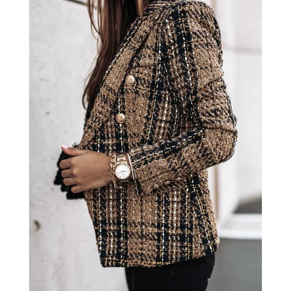 Elena – Geruite Damesblazer met Dubbele Knopen