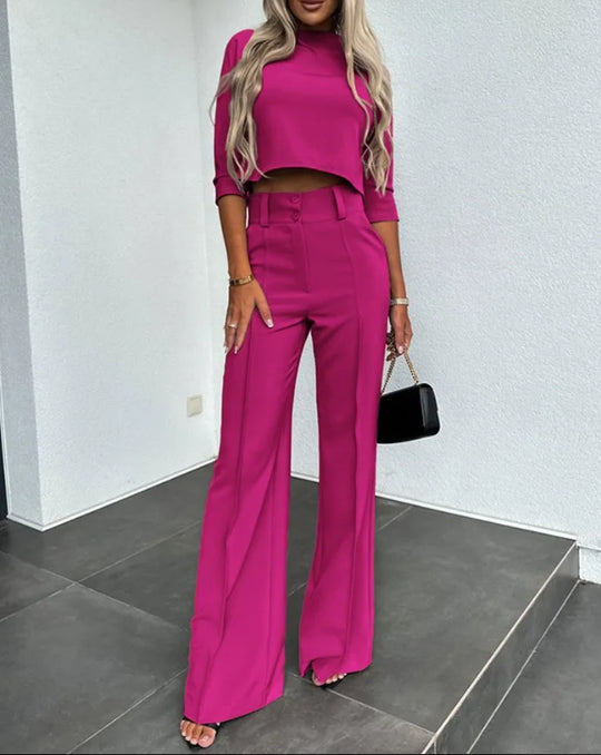 Layla – Elegante Dames Set met Hoge Hals Top &amp; Micro Horn Elegante Broek
