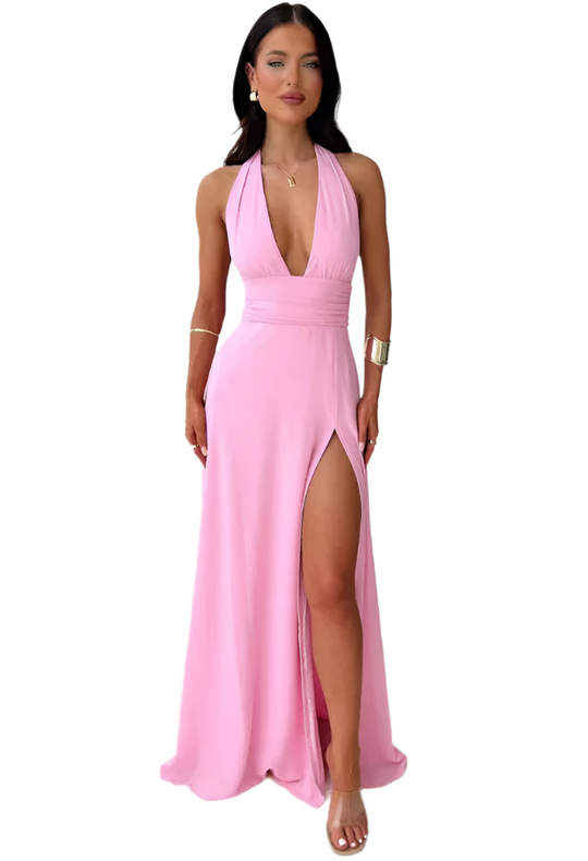 Zahra – Elegante Mouwloze Open Rug Hoge Split Jurk voor Dames