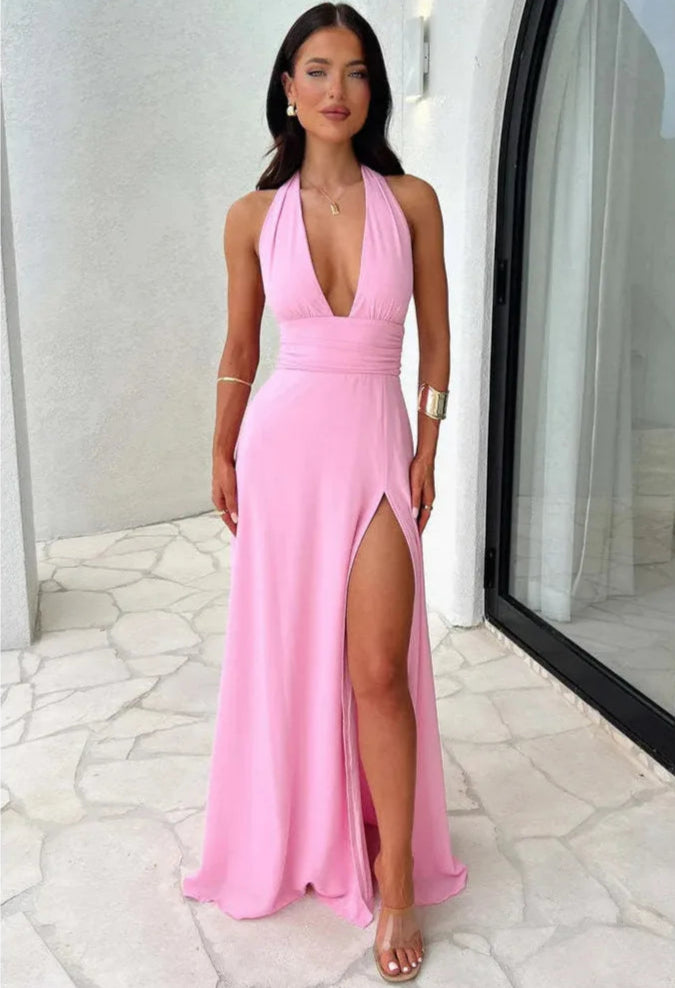 Zahra – Elegante Mouwloze Open Rug Hoge Split Jurk voor Dames