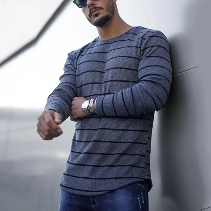 Giovanni – Modern Gestreepte Lange Mouw Sweater voor heren