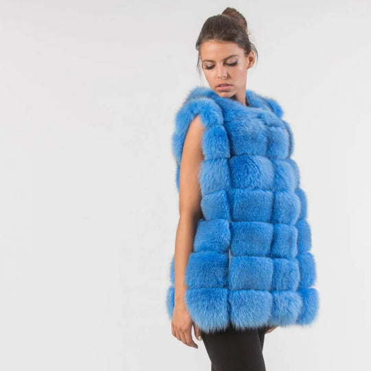 Sofia – Luxe Blauwe Fox Fur Vest voor Dames