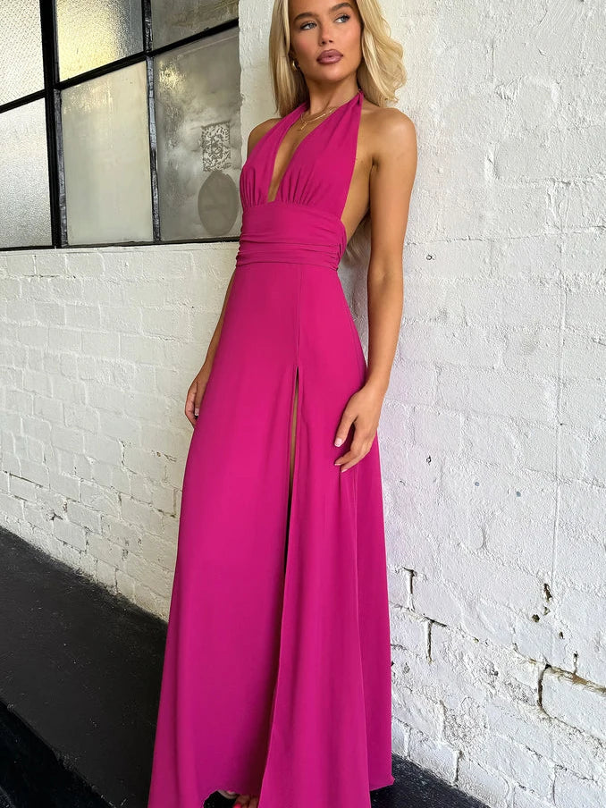 Zahra – Elegante Mouwloze Open Rug Hoge Split Jurk voor Dames