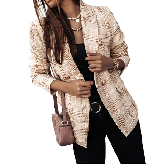 Elena – Geruite Damesblazer met Dubbele Knopen