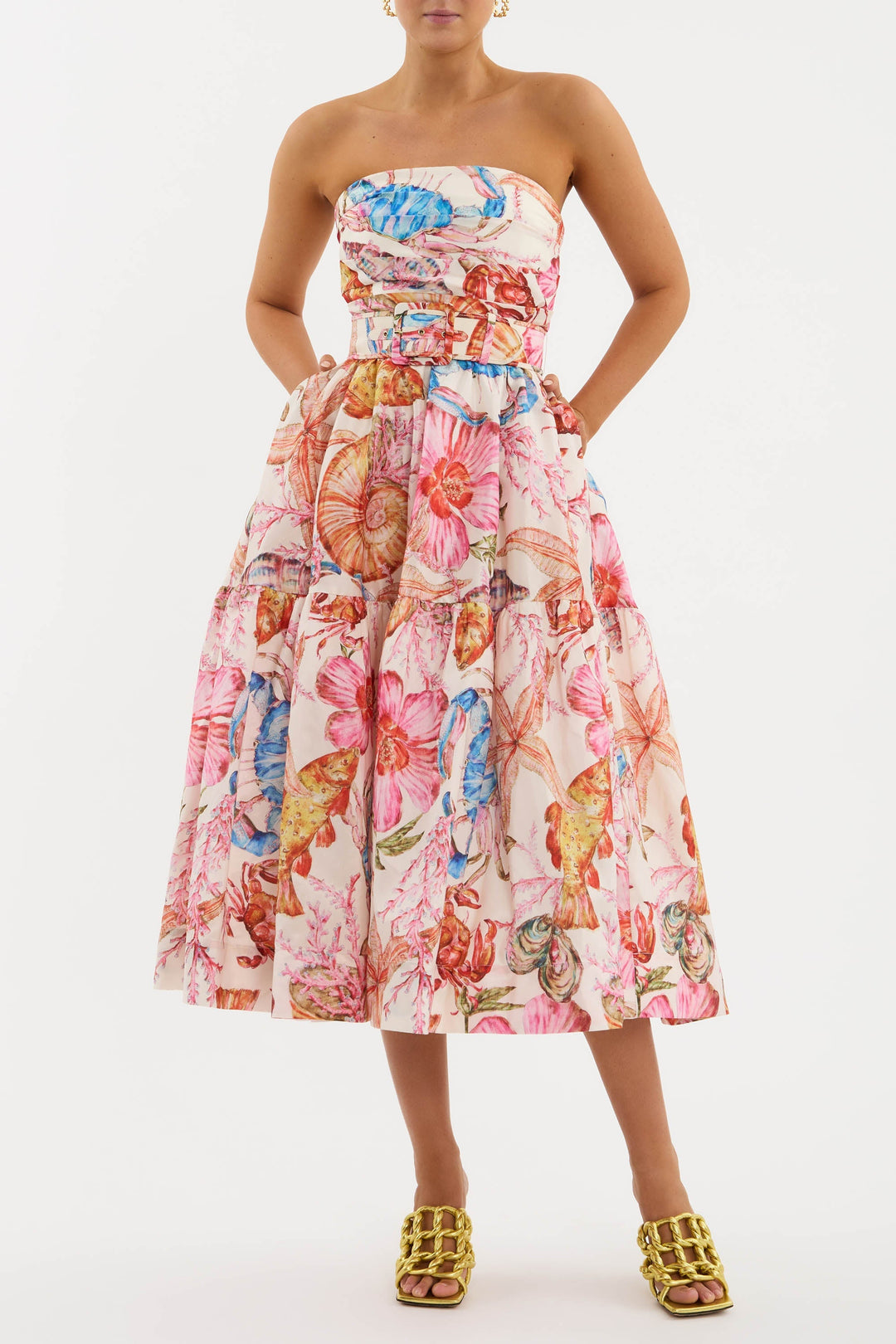 Emma – Elegant Strapless Midi-Jurk voor Dames