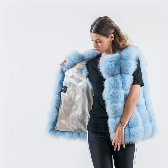 Sofia – Luxe Blauwe Fox Fur Vest voor Dames