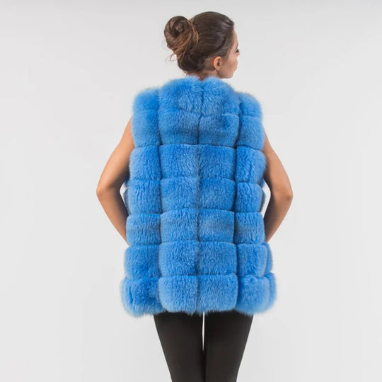 Sofia – Luxe Blauwe Fox Fur Vest voor Dames