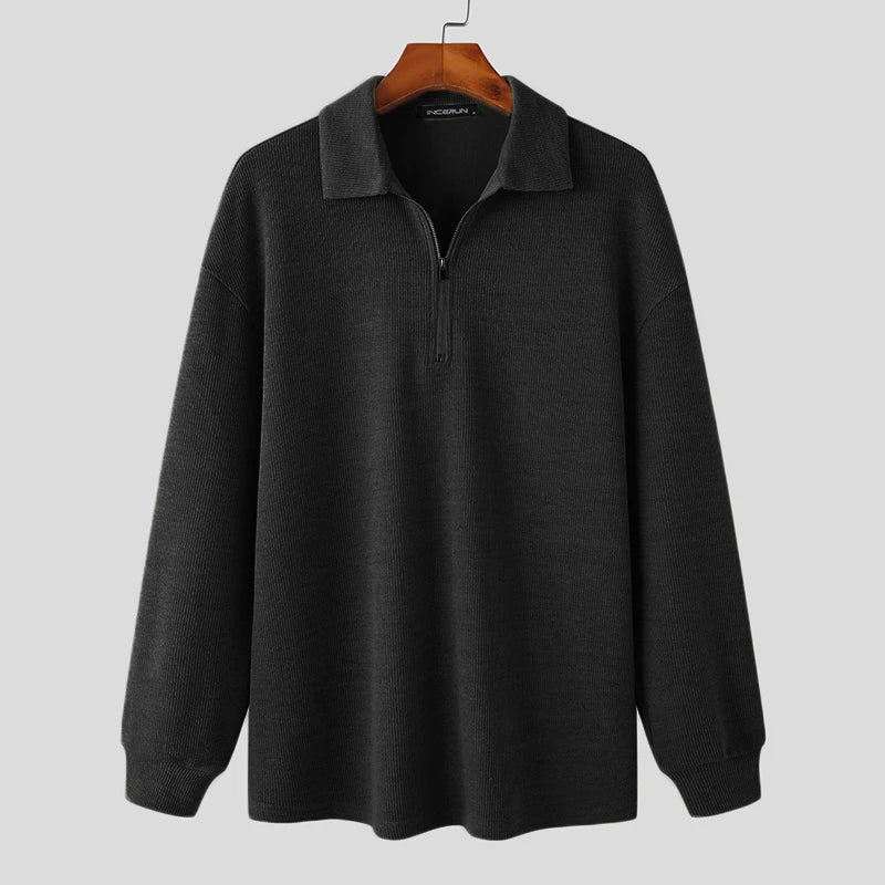 Khalil – Koreaanse Stijl Grof Gebreide Heren Halve-Rits Pullover Shirt