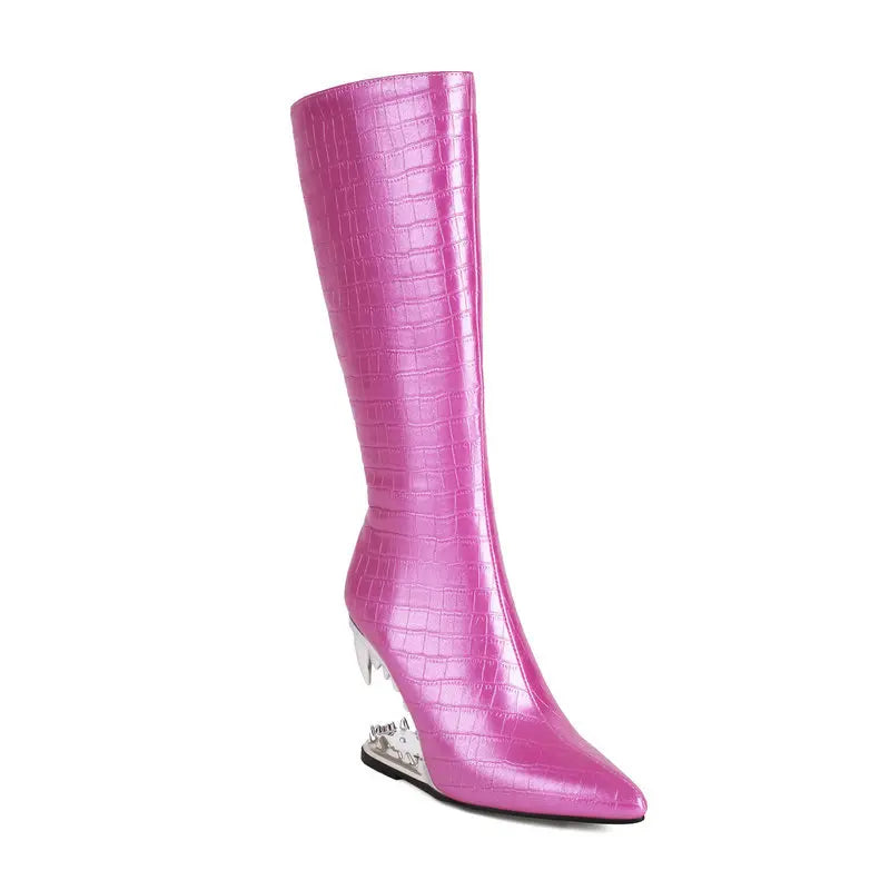Sofia – Metallic Dames Enkellaarsjes met Cutout Tiger Tooth Hak