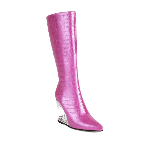 Sofia – Metallic Dames Enkellaarsjes met Cutout Tiger Tooth Hak