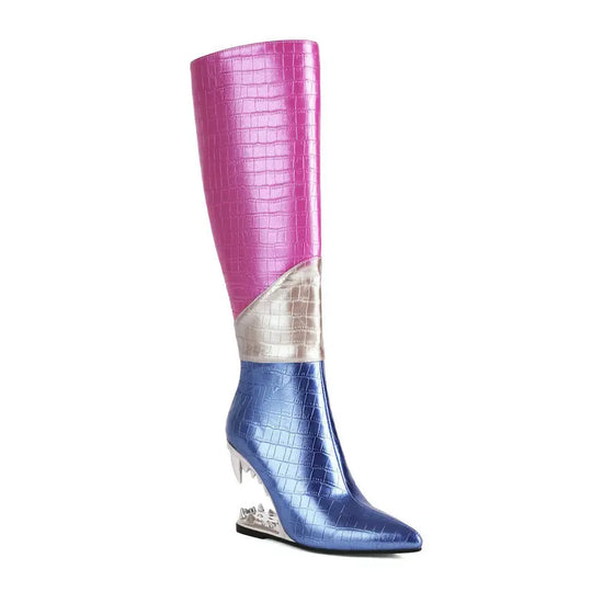 Sofia – Metallic Dames Enkellaarsjes met Cutout Tiger Tooth Hak