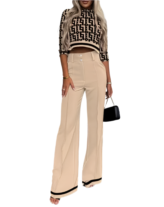 Layla – Elegante Dames Set met Hoge Hals Top &amp; Micro Horn Elegante Broek