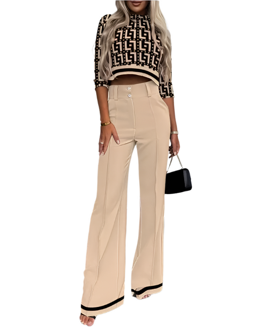 Layla – Elegante Dames Set met Hoge Hals Top &amp; Micro Horn Elegante Broek