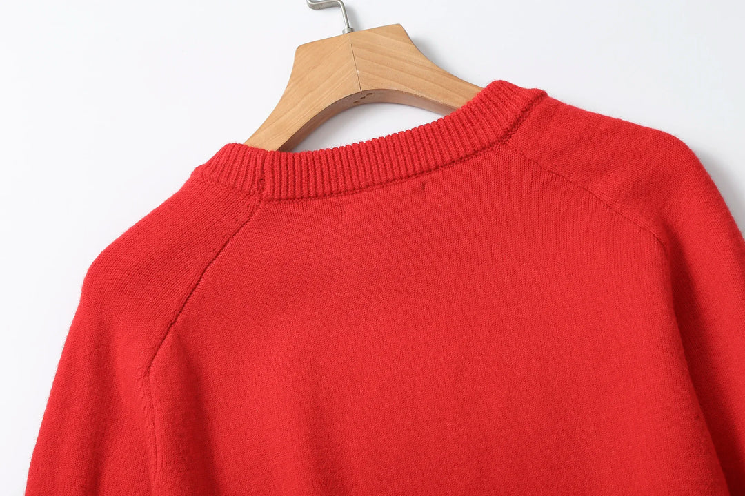 Lina – Dames Rood Wolblend Trui voor de Herfst