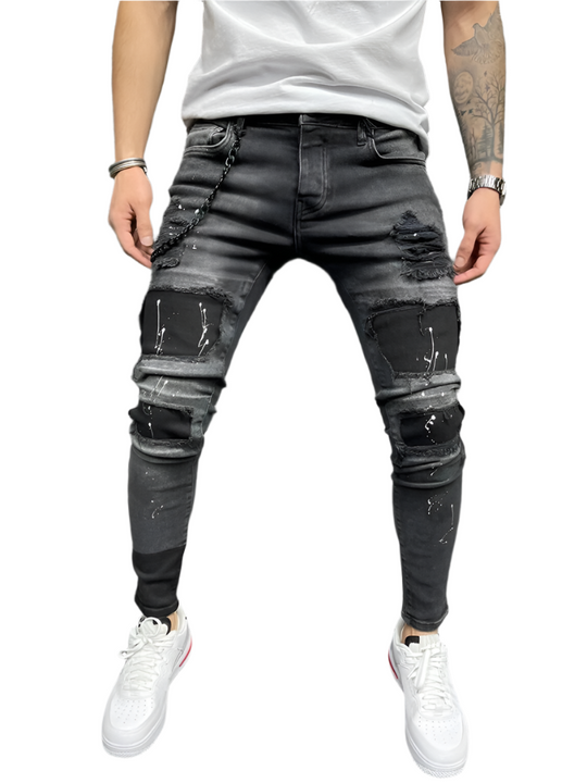 Enzo – Heren Patch Slim Fit Denim Broek