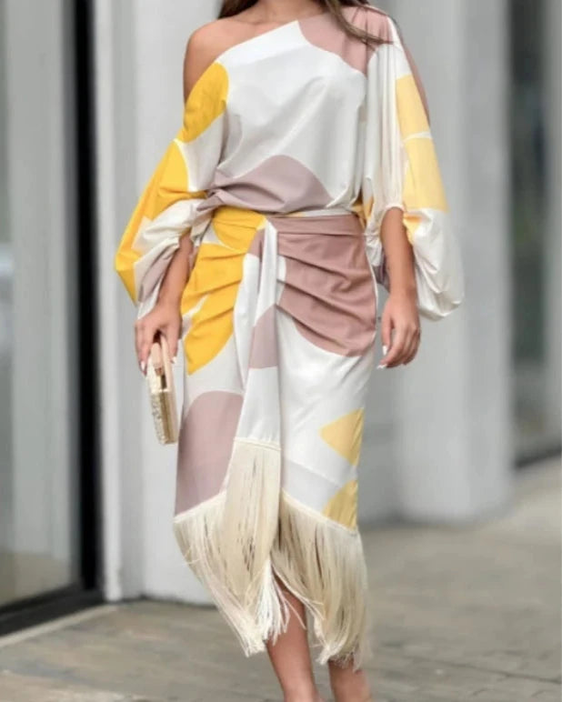 Giovanna – Vintage Boho Print Top & Rok Set voor Dames
