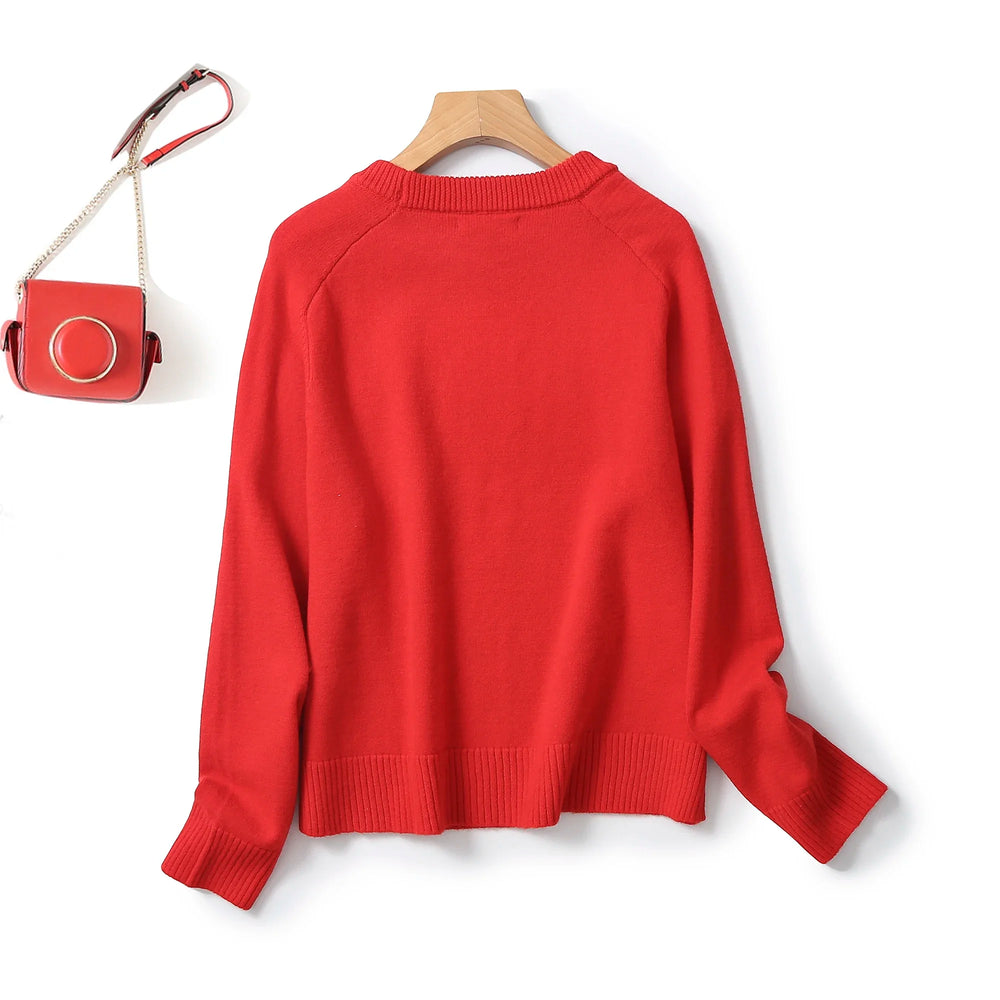 Lina – Dames Rood Wolblend Trui voor de Herfst