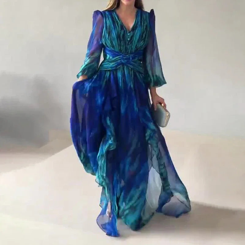 Laila – Franse Retro Chiffon Maxi Jurk voor Dames