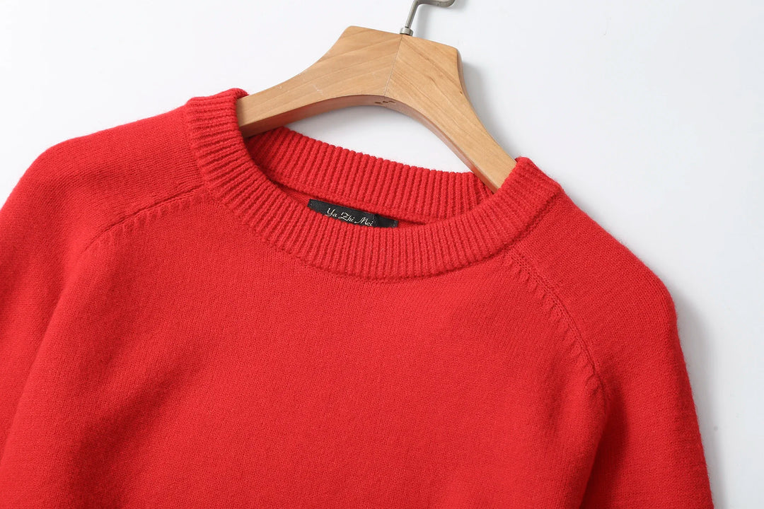 Lina – Dames Rood Wolblend Trui voor de Herfst