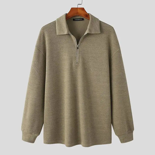 Khalil – Koreaanse Stijl Grof Gebreide Heren Halve-Rits Pullover Shirt