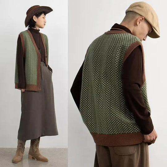 Alexis – Unisex Retro-Inspiratie Losse Gebreide Cardigan Vest